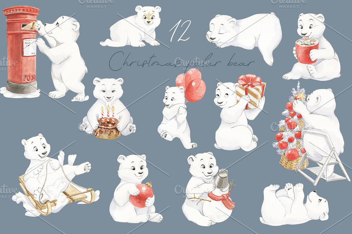 Christmas polar bear, an Animal Illustration by Love Watercolor Store (Photo 2 of 9)
