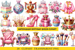 Watercolor Birthday Queen Clipart, an Illustration by cherrydesign