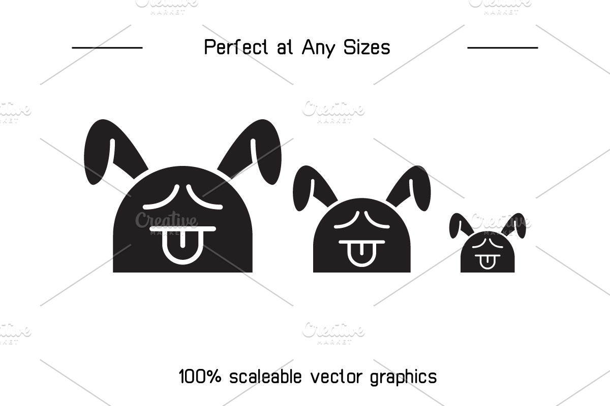 Cute Rabbit Emoticons Set, a Solid Icon by Designfour (Photo 7 of 7)