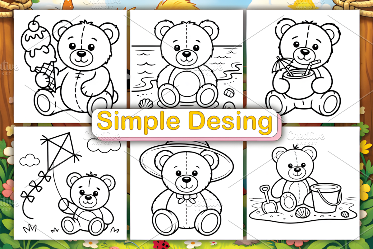 Easy Summer Teddy Bear Coloring Book, an Animal Illustration by Ink Gallery (Photo 3 of 4)