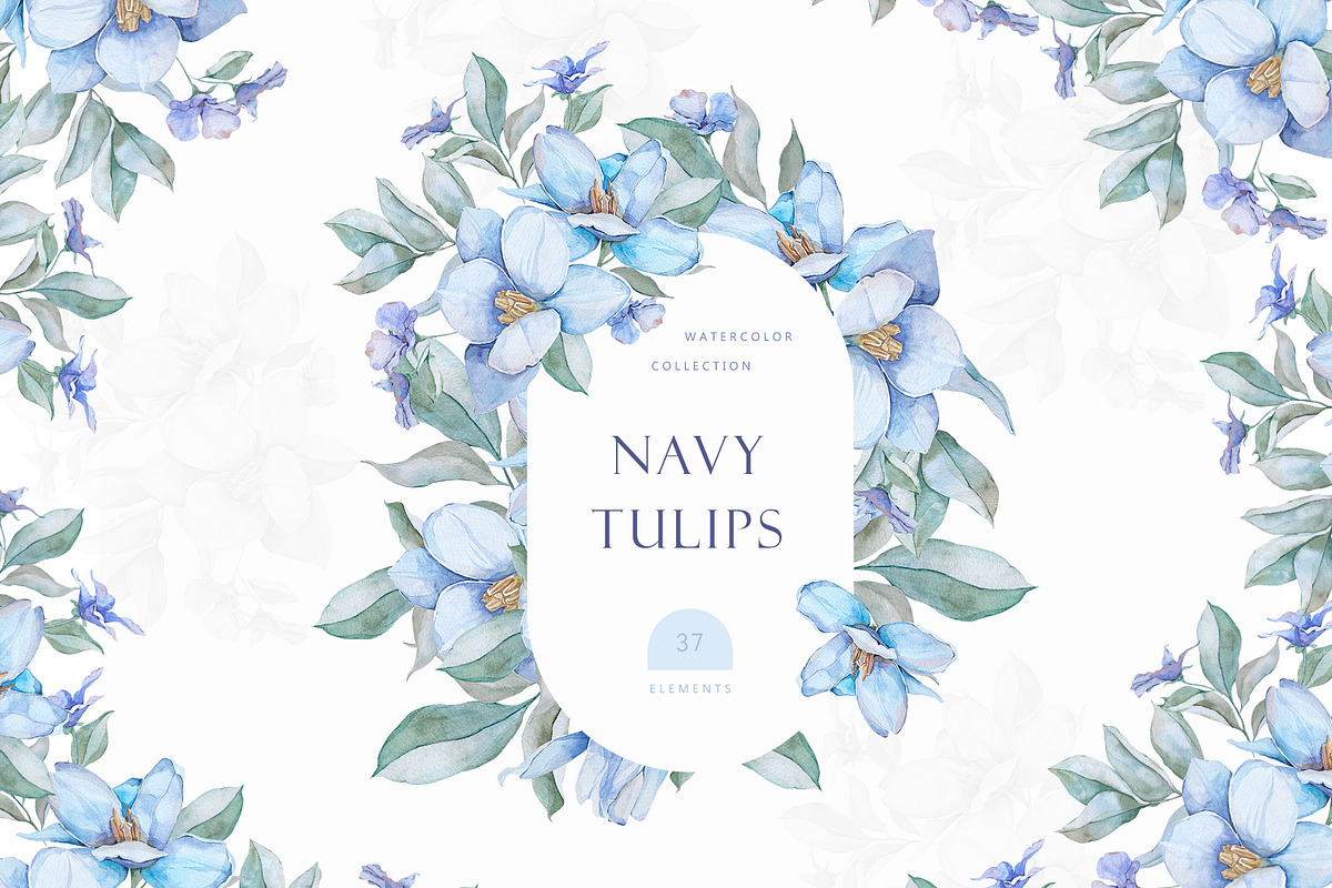 Watercolor clipart Navy tulips, a Decorative Illustration by MariGraphic boutique (Photo 1 of 9)