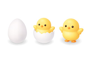 White egg, hatching chick and baby, an Object Illustration by GraphiShop