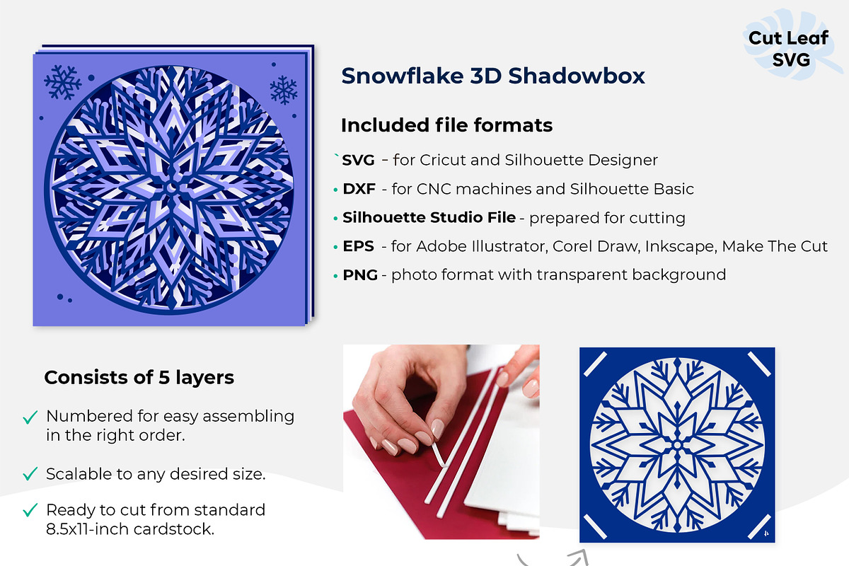 Snowflake SVG 3d Shadow box, a Seasonal Illustration by CutLeafSvg (Photo 4 of 6)