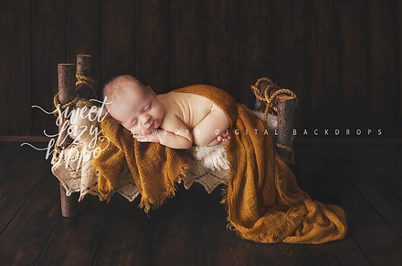 Vintage Wooden Bed. Newborn Backdrop