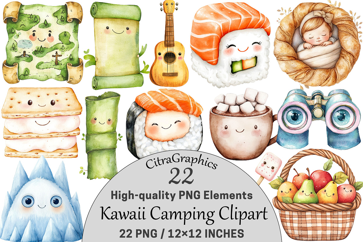 Kawaii Camping Clipart, a Seasonal Illustration by CitraGraphics (Photo 1 of 5)