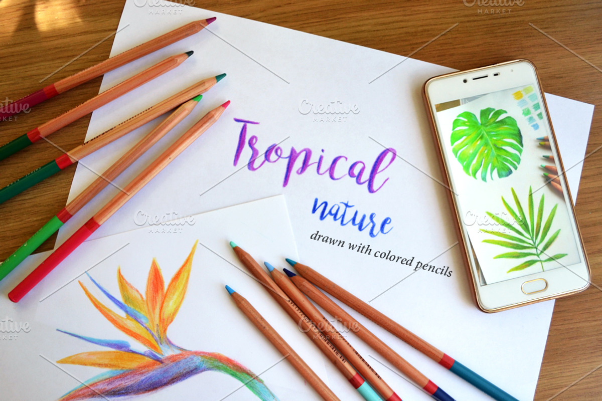Tropical plants., an Illustration by yulia.sukhanova (Photo 1 of 3)