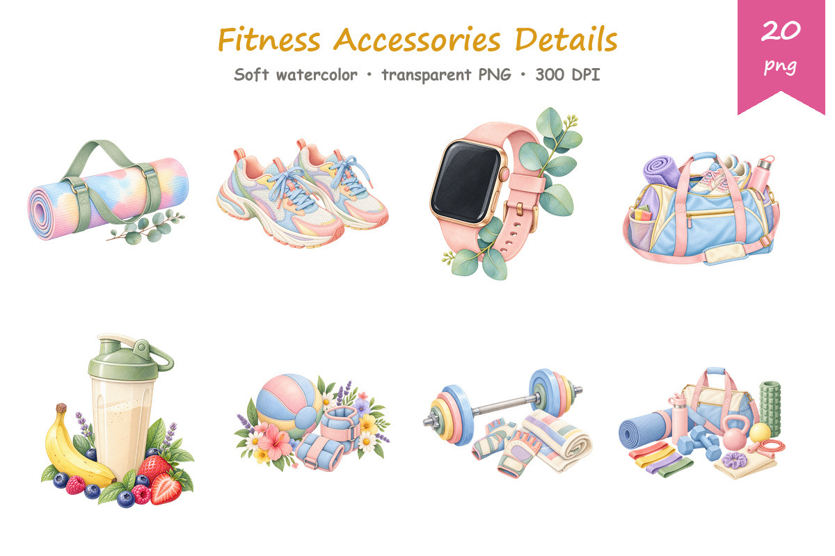 Watercolor Fitnes Accessorie Clipart, a Sport Illustration by BerryPieArt (Photo 3 of 4)