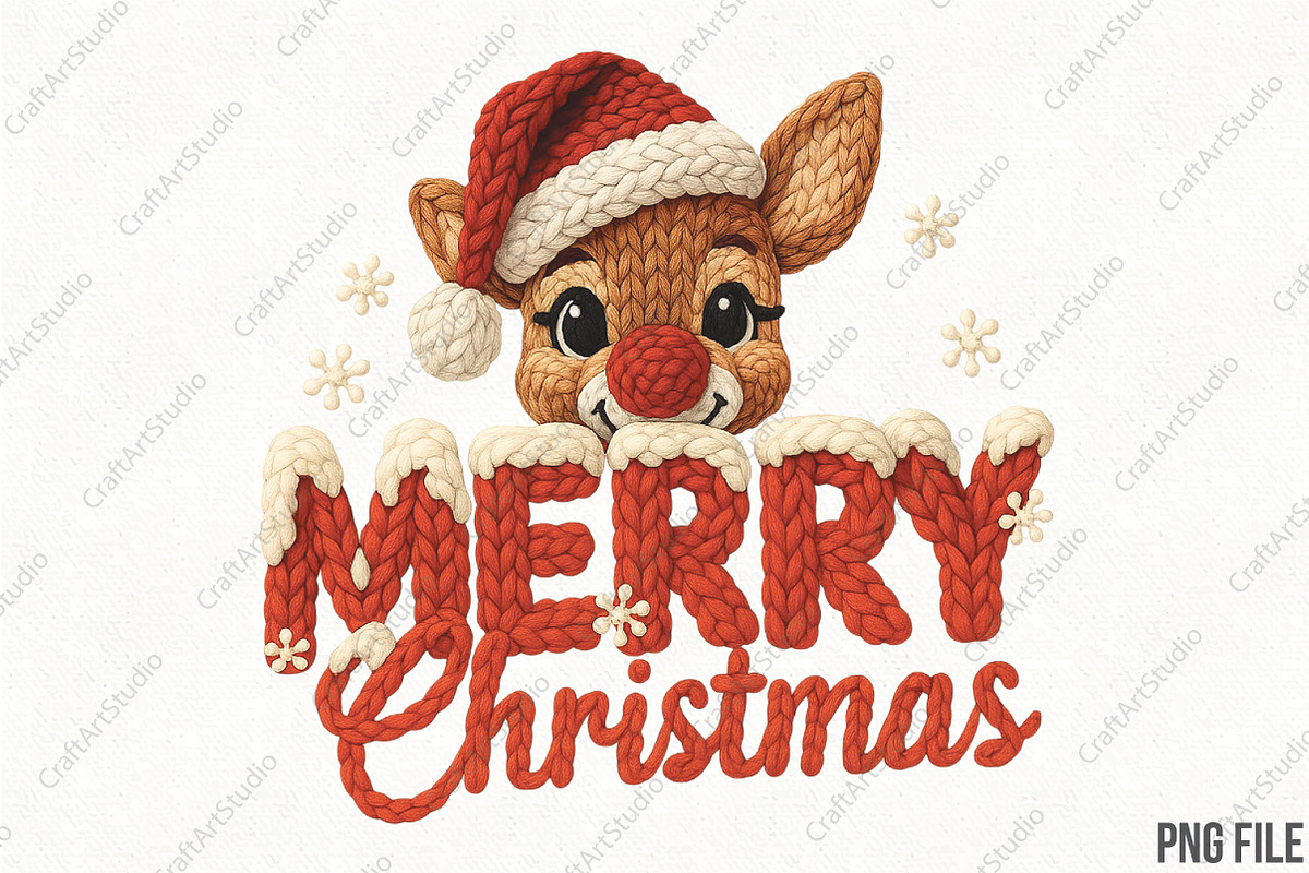 Merry Christmas Reindeer Crochet PNG, an Illustration by CraftArtStudio (Photo 1 of 4)
