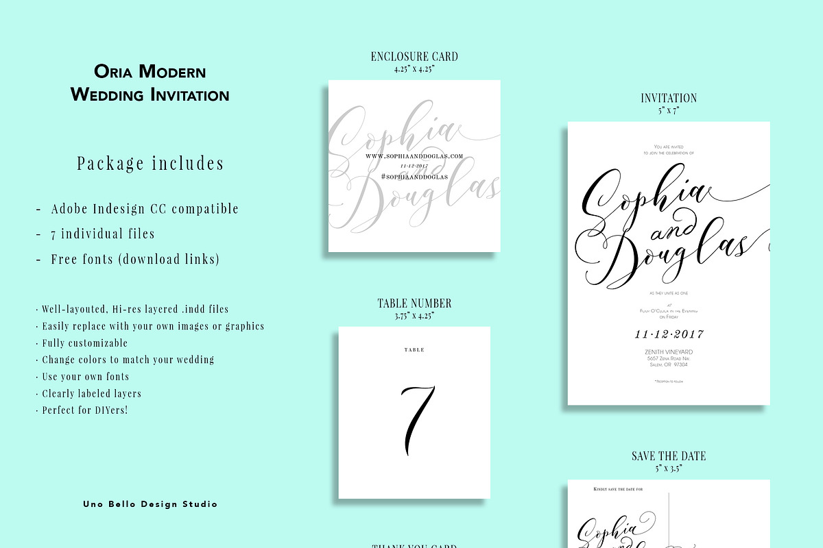 Oria Modern Wedding Stationery, an Invitation Template by Uno Bello Design Studio (Photo 5 of 5)