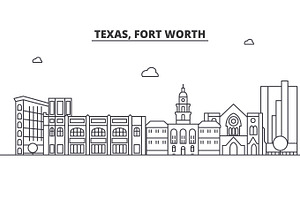 Texas Fort Worth architecture line skyline illustration. Linear vector cityscape with famous landmarks, city sights, design icons. Landscape wtih editable strokes, a Work Illustration by urban icon