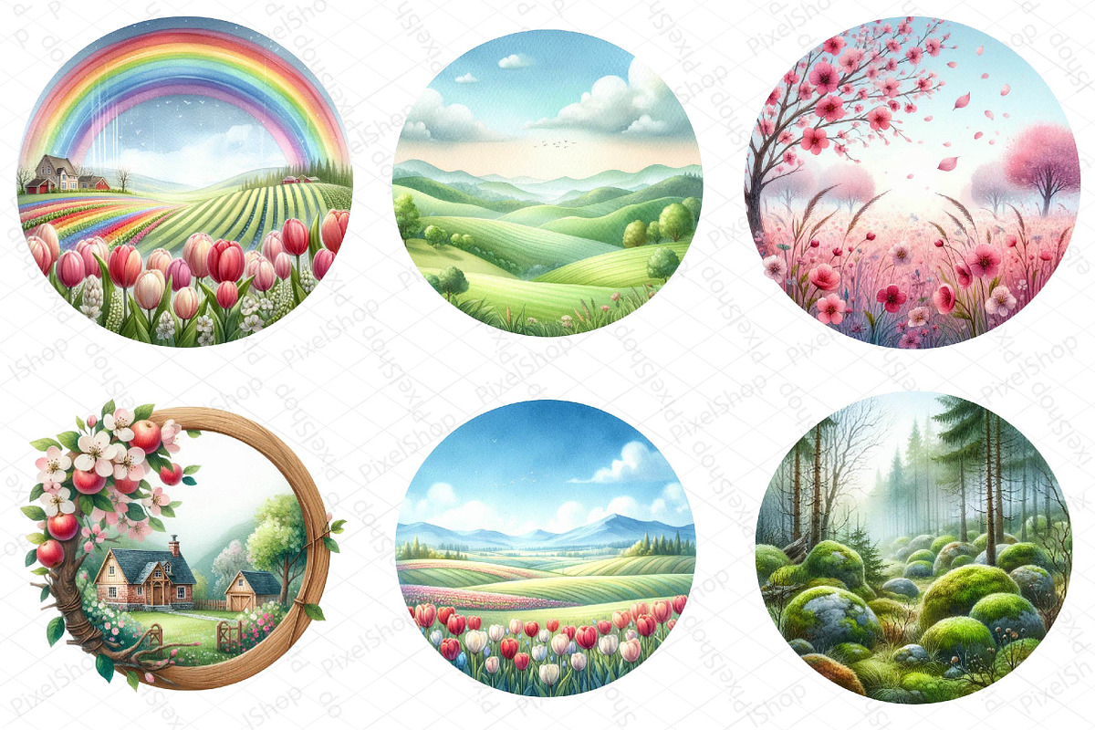 Watercolor Spring Landscapes Round C, an Illustration by DreamPrint404 (Photo 5 of 6)
