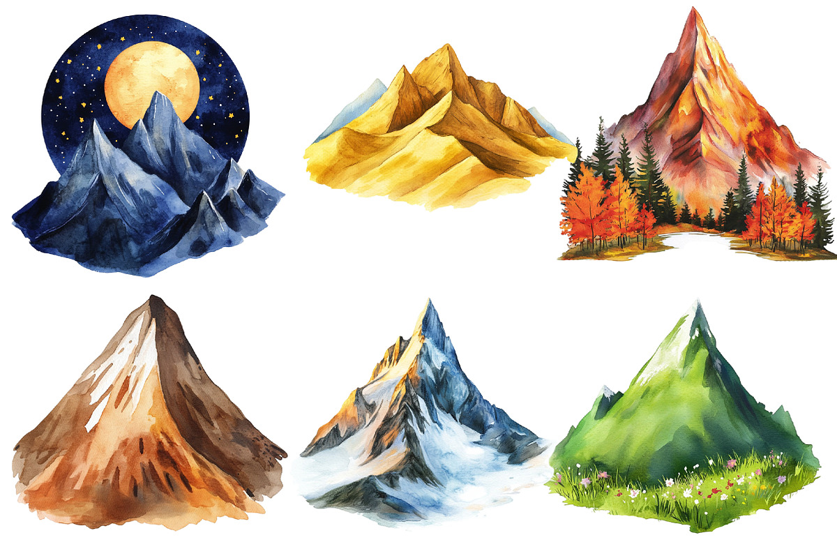 Watercolor Mountain Clipart, an Illustration by Designworld (Photo 3 of 6)
