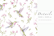 Hummingbirds Pattern, an Illustration by Pati Charm Studio (Thumbnail 5 of 7)
