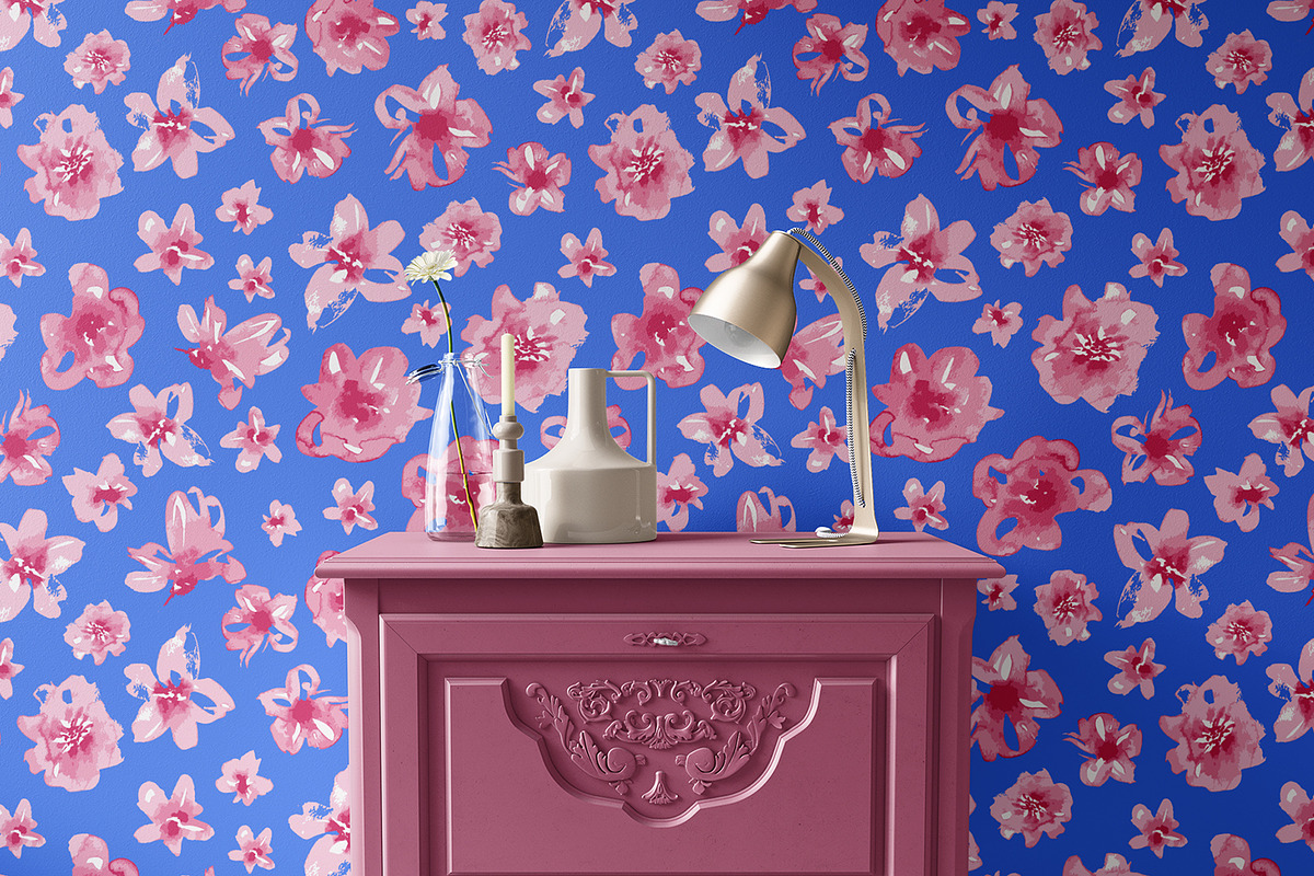 Pink Watercolor Flowers, a Pattern Graphic by MalyskaStudio (Photo 6 of 13)
