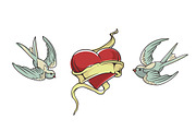 Tattoo Style Birds and Heart, an Illustration by RalucaGheorghe (Thumbnail 2 of 5)