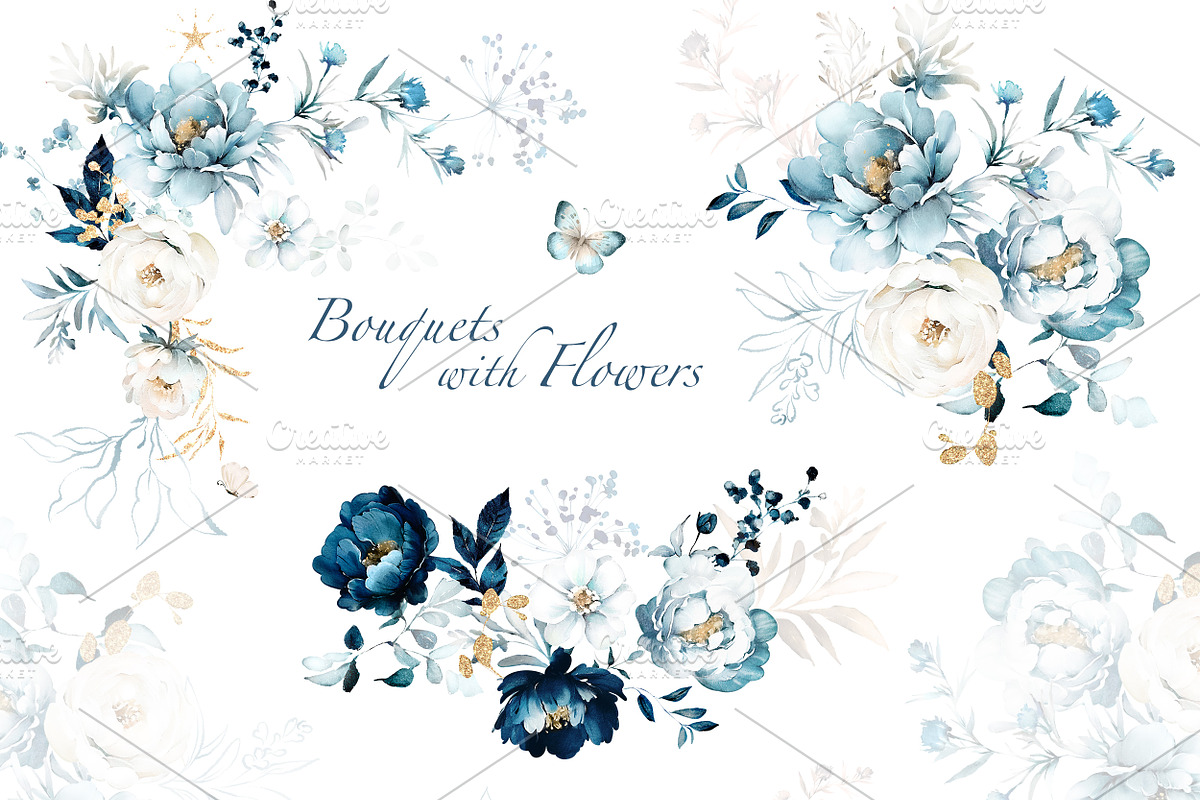 watercolor Blue flowers, Patterns, a Decorative Illustration by Lisima (Photo 3 of 14)