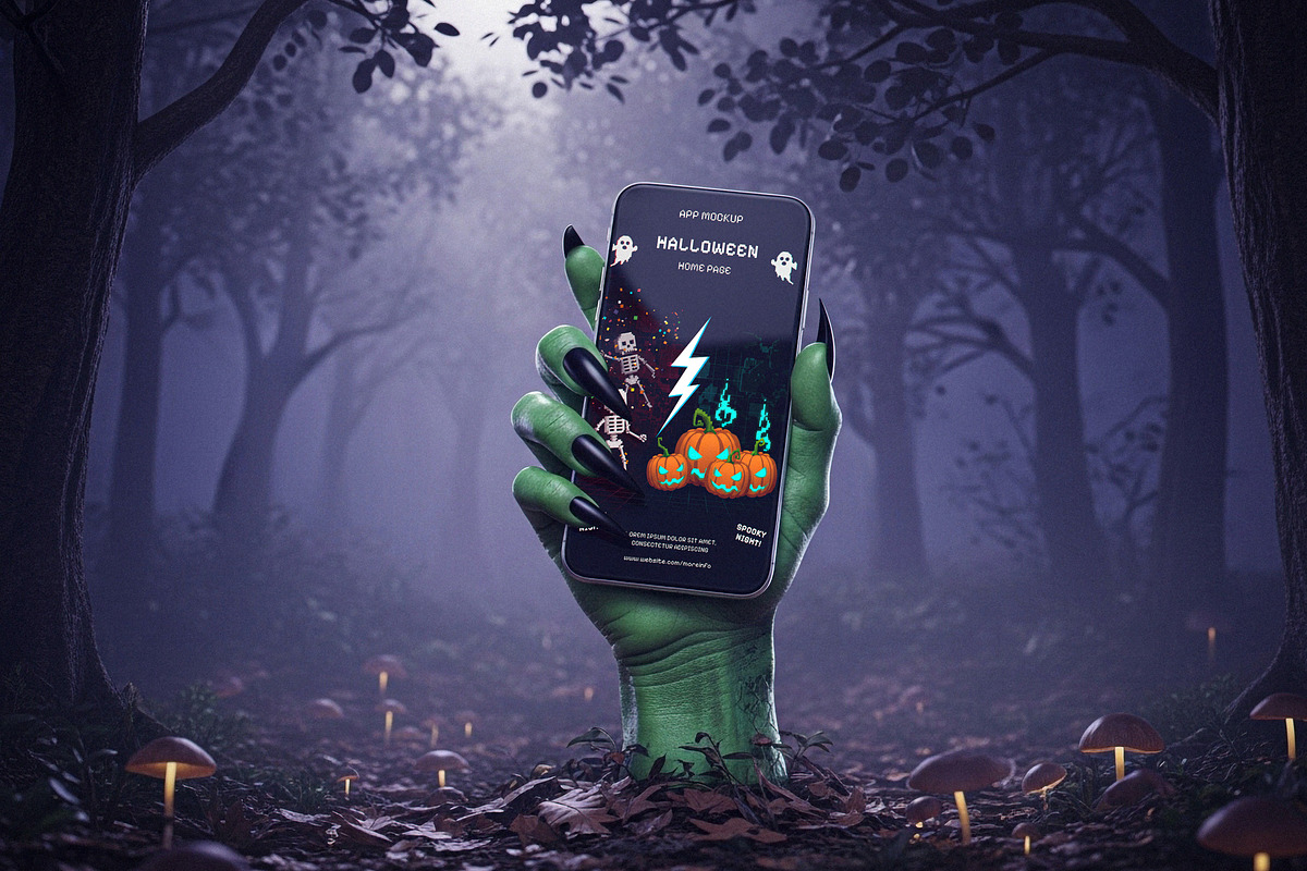 Halloween Themed Mobile Phone Mockup, a Product Mockup by Designer Dude