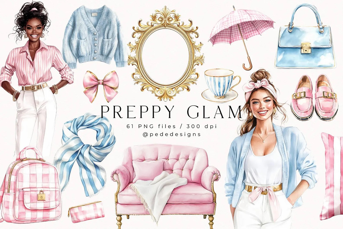Preppy Glam, a Decorative Illustration by PeDe Designs (Photo 1 of 12)
