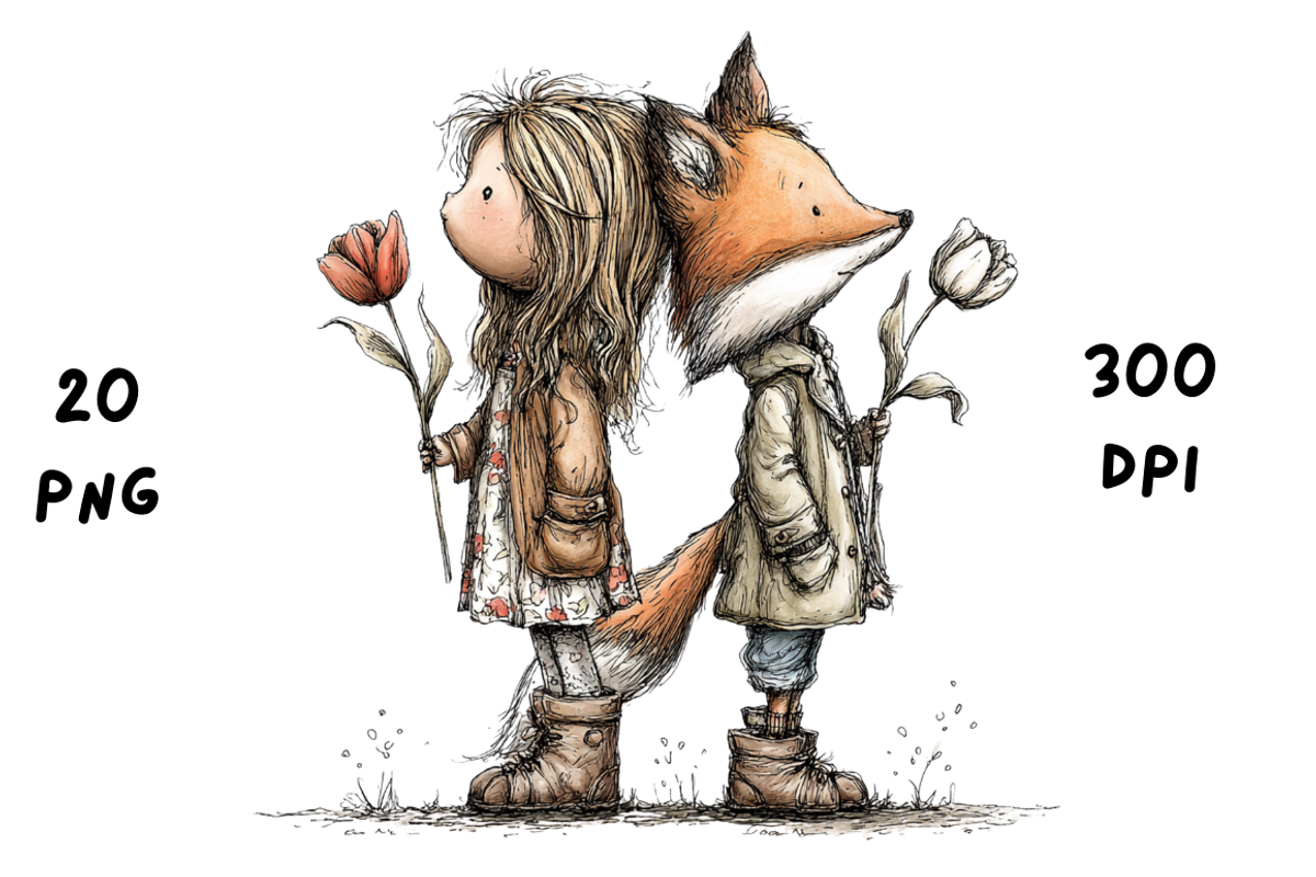 Whimsical Floral Girl & Fox Clipart, an Animal Illustration by GiraffeCreative (Photo 15 of 20)