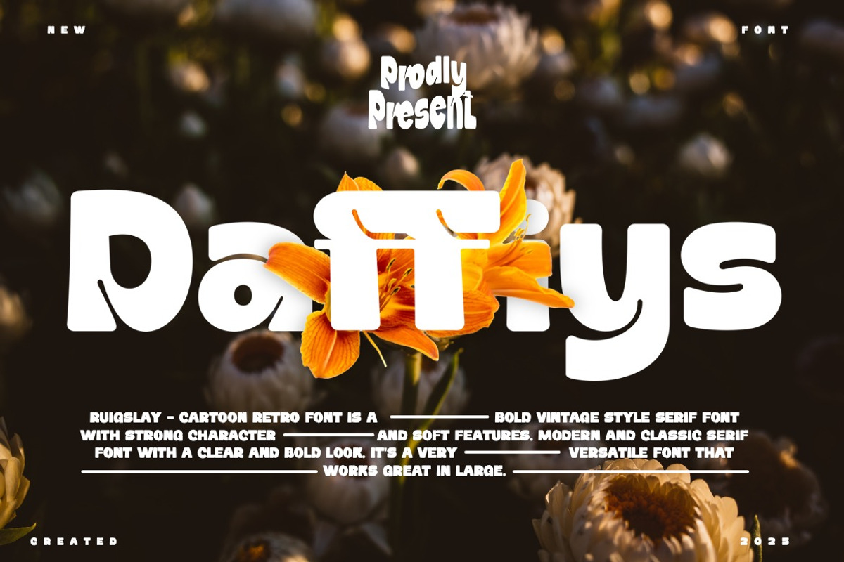 Daffiys - Cartoon Retro Font, a Sans Serif Font by Dhabee (Photo 1 of 16)