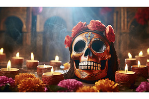 Decorative sugar skull surrounded by, a Nature Photo by Igor Tichonow