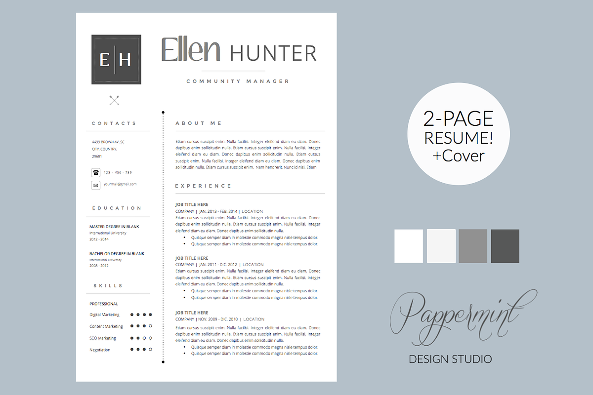 Resume Template + Cover Letter WORD, a Resume Template by PAPPERMINT RESUME STUDIO (Photo 1 of 4)
