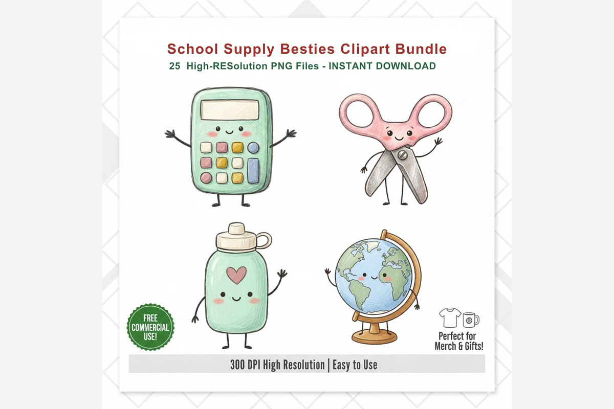 School Supply Besties Clipart Bundle, a Seasonal Illustration by Tanya Kart (Photo 10 of 10)