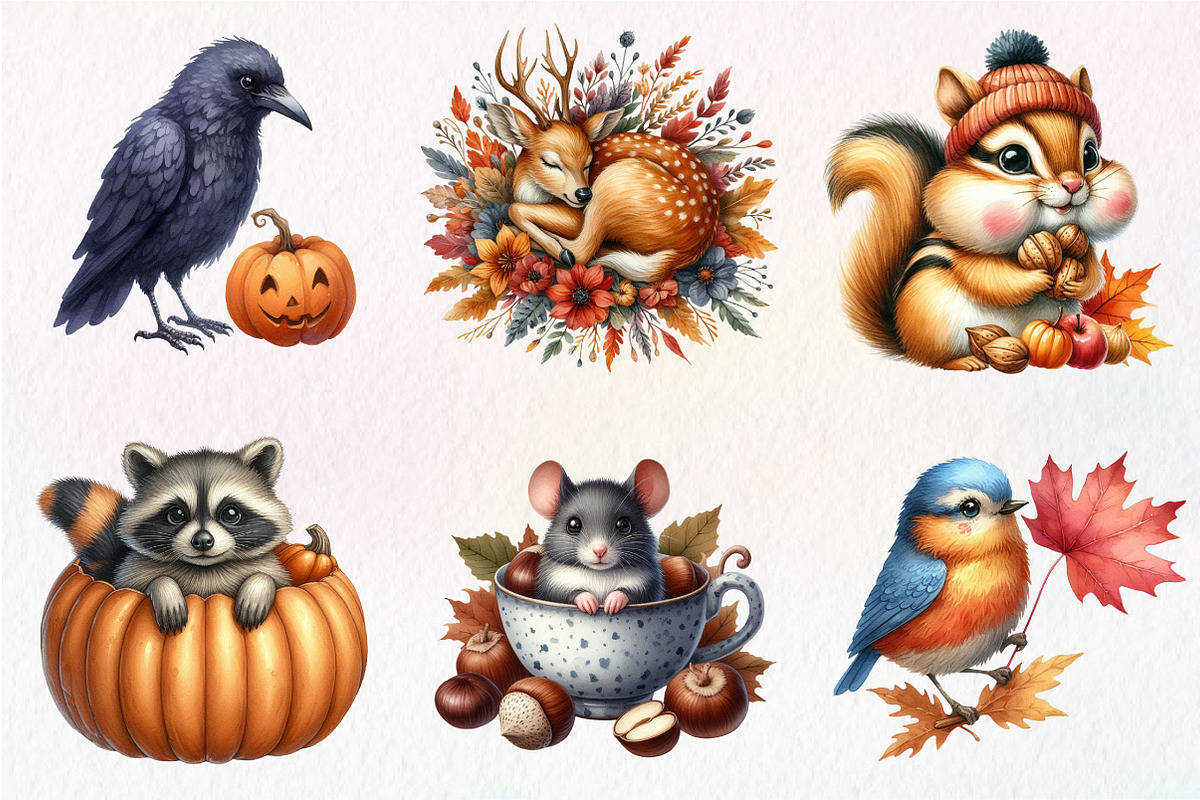Watercolor Autumn Animals Clipart, an Illustration by CreationArt (Photo 3 of 5)