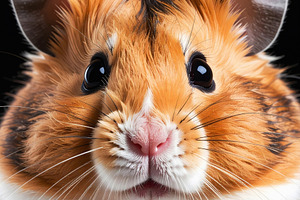 Close-up portrait of a fluffy golden hamster face, an Animal Photo by GoodGoods