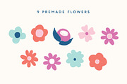 Retro Funky Vector Flower Set, an Object Graphic by Ashley DeMeyere (Thumbnail 2 of 5)