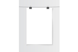 Blank white A4 paper hanging on