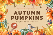 Autumn Pumpkins Watercolor Clipart, a Seasonal Illustration by AnitaPol (Thumbnail 1 of 12)