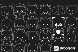 Cartoon Animal Faces Set 1 Procreate