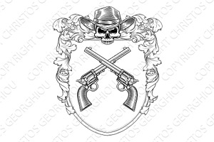 Cowboy Skull Guns Crest Coat of Arms, an Illustration by Christos Georghiou