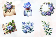 Periwinkle Flower Watercolor Clipart, an Illustration by RobertsArt (Thumbnail 2 of 7)