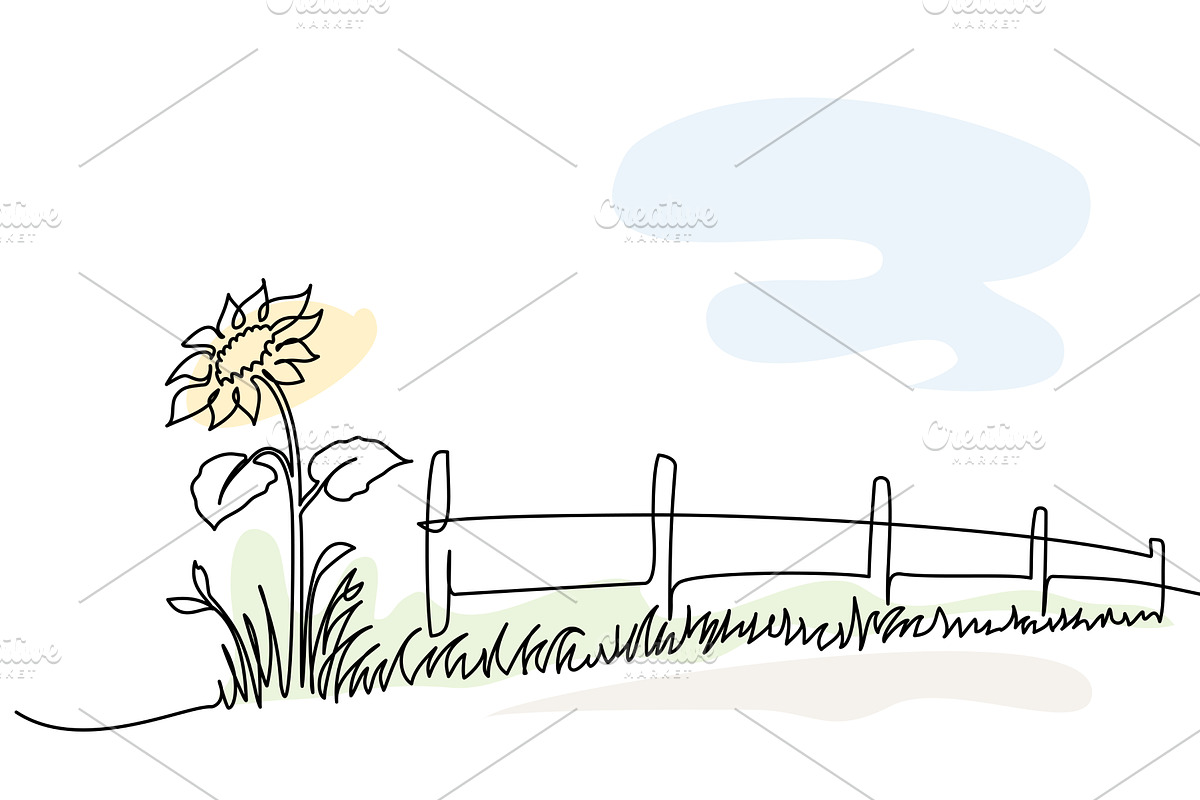 Sunflower blooming near fence, a Seasonal Illustration by Valenty