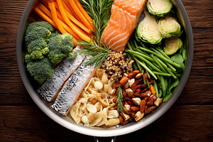 Top view of fresh salmon fillet with, a Food & Drink Photo by MistyDay