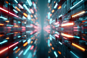 Futuristic neon corridor with reflections, an Abstract Photo by AlyaAnd