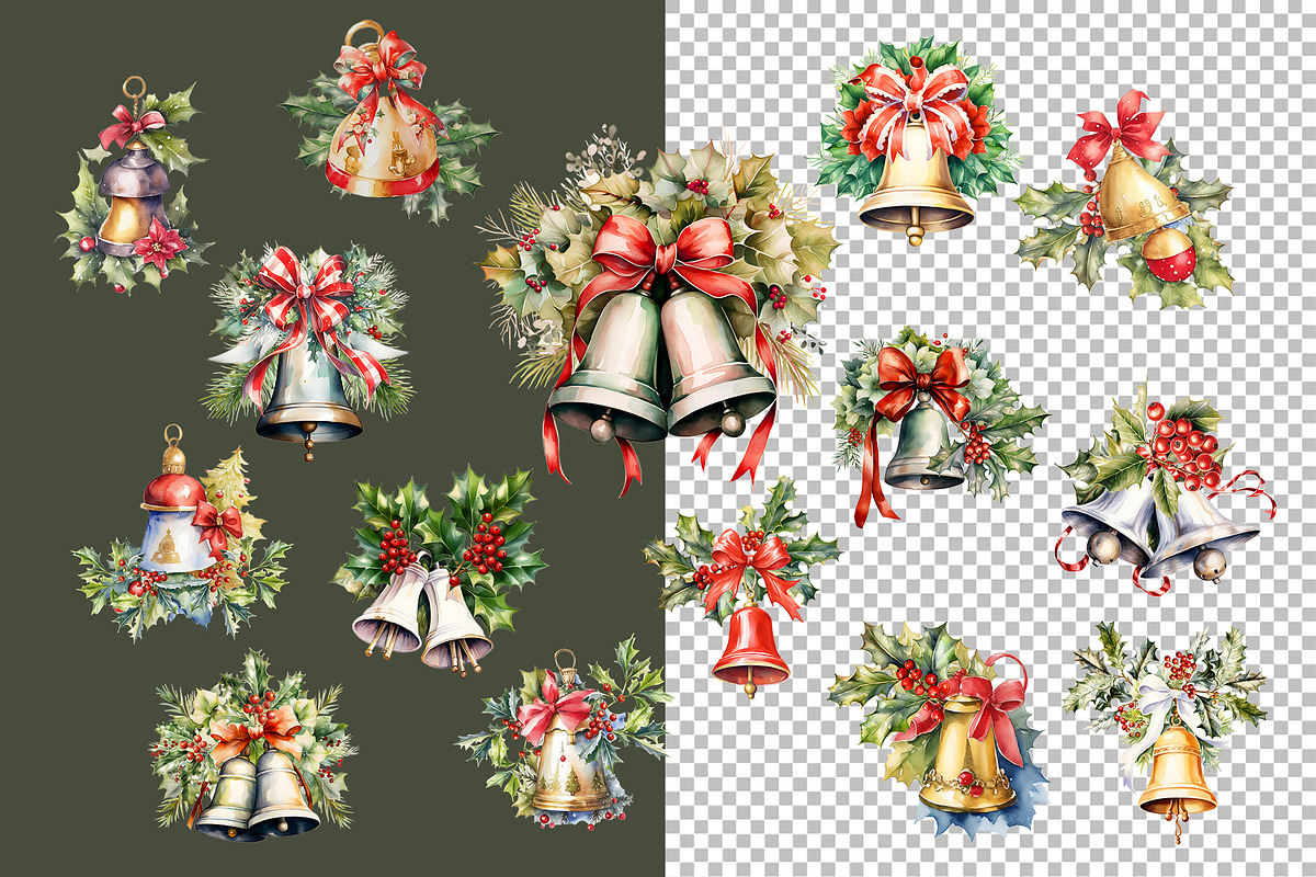 Watercolor Christmas Bells, a Seasonal Illustration by Vasmila (Photo 5 of 7)