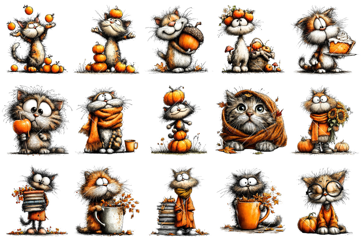 Whimsical Autumn Cat PNG Clipart, an Illustration by OK Design (Photo 3 of 6)