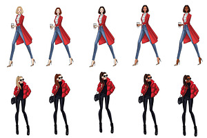 Girls In Red 2 Fashion Clipart Set