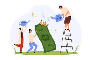 Extinguishing Burning Money design, a Finance Illustration by Flashvector