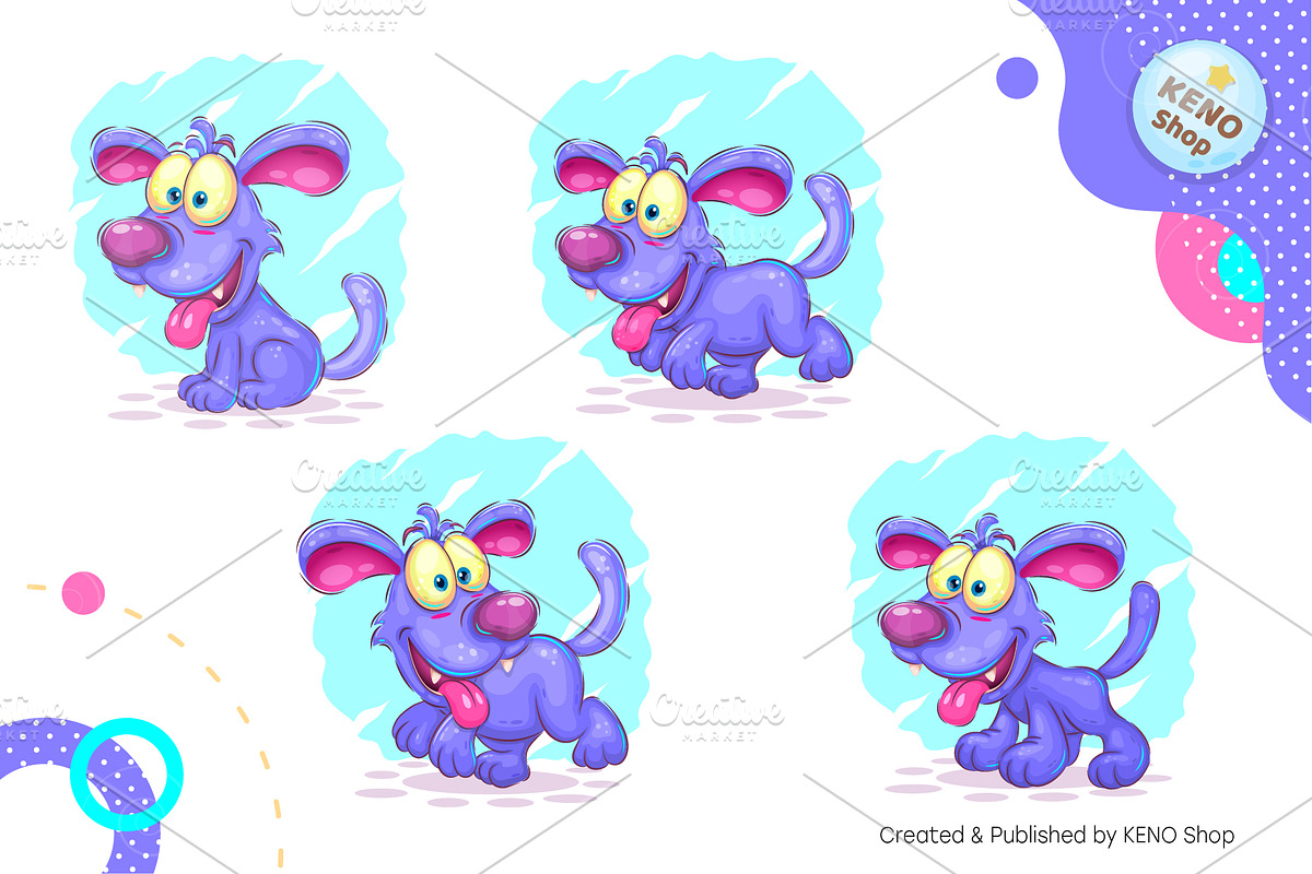 Set cartoon Blue puppy. Tshirt, PNG., an Animal Illustration by KENO Mascots (Photo 2 of 4)