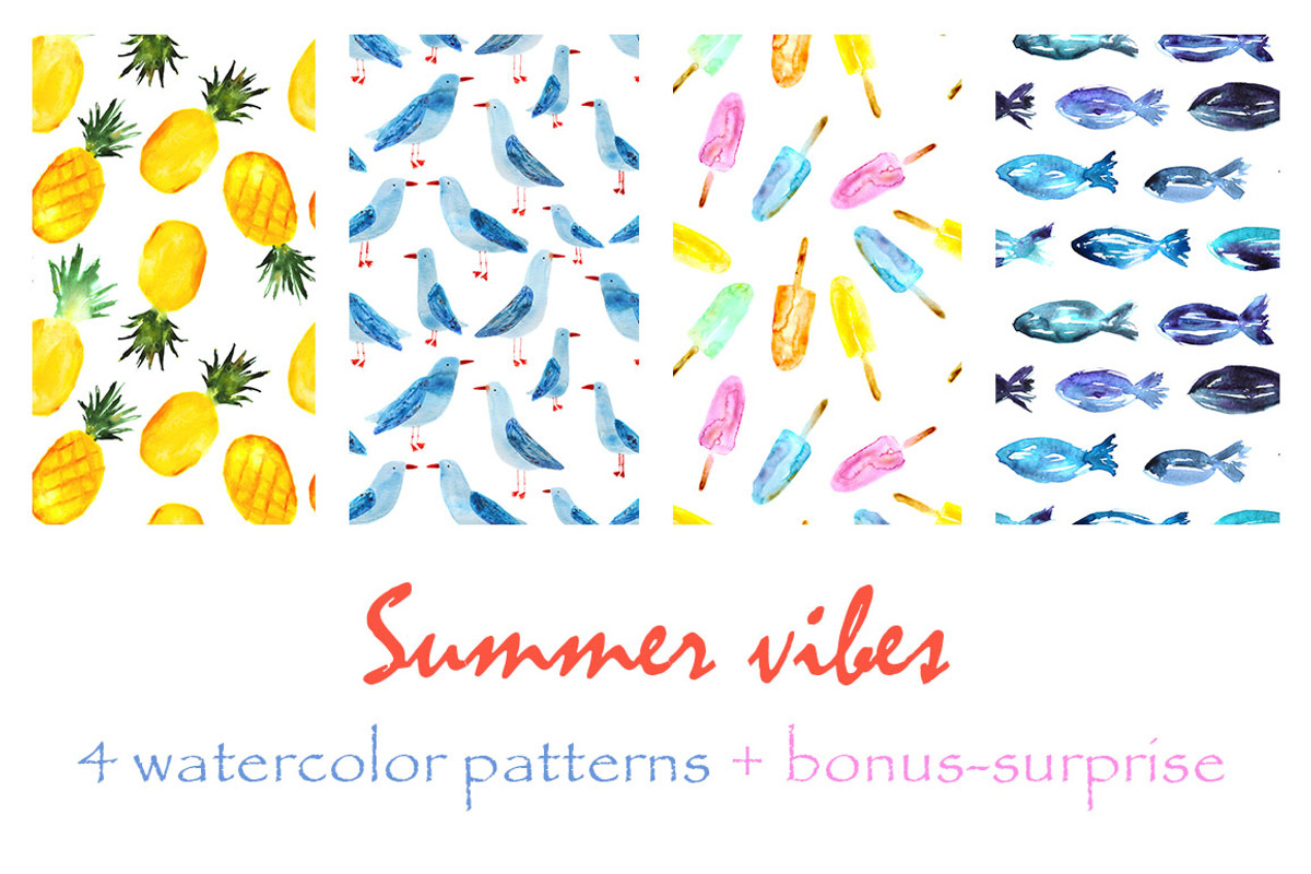 Watercolor summer patterns (4+bonus), a Pattern Graphic by Katerina Tova (Photo 1 of 10)