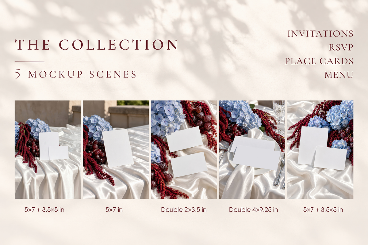Burgundy Blue Card Set Mockup Bundle, an Advertising Mockup by Serenefeeling (Photo 3 of 7)