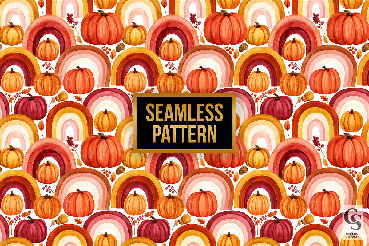 Fall Rainbow & Pumpkin Digital Paper, a Pattern Graphic by Creative Store (Photo 4 of 5)
