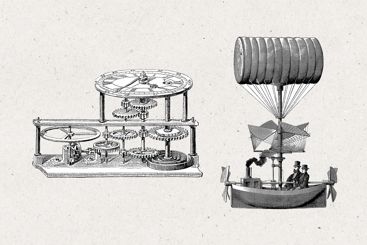 Black & White Steampunk Clip Art, a Transportation Illustration by Patterns for Dessert (Photo 3 of 7)