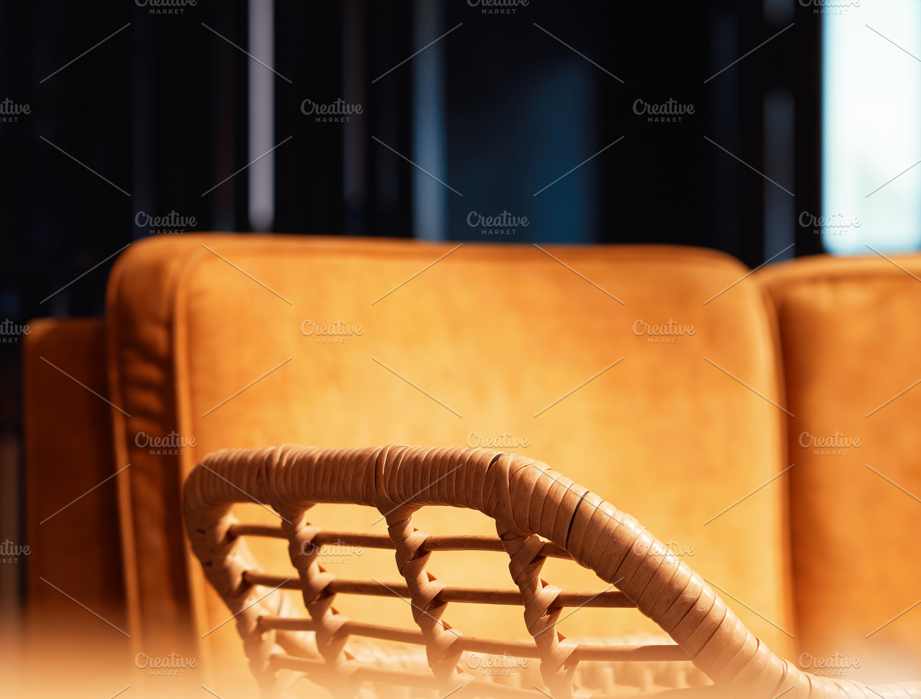 Spliced arm-chair in cafe interior background, a Background Photo by RETROWAVE '88