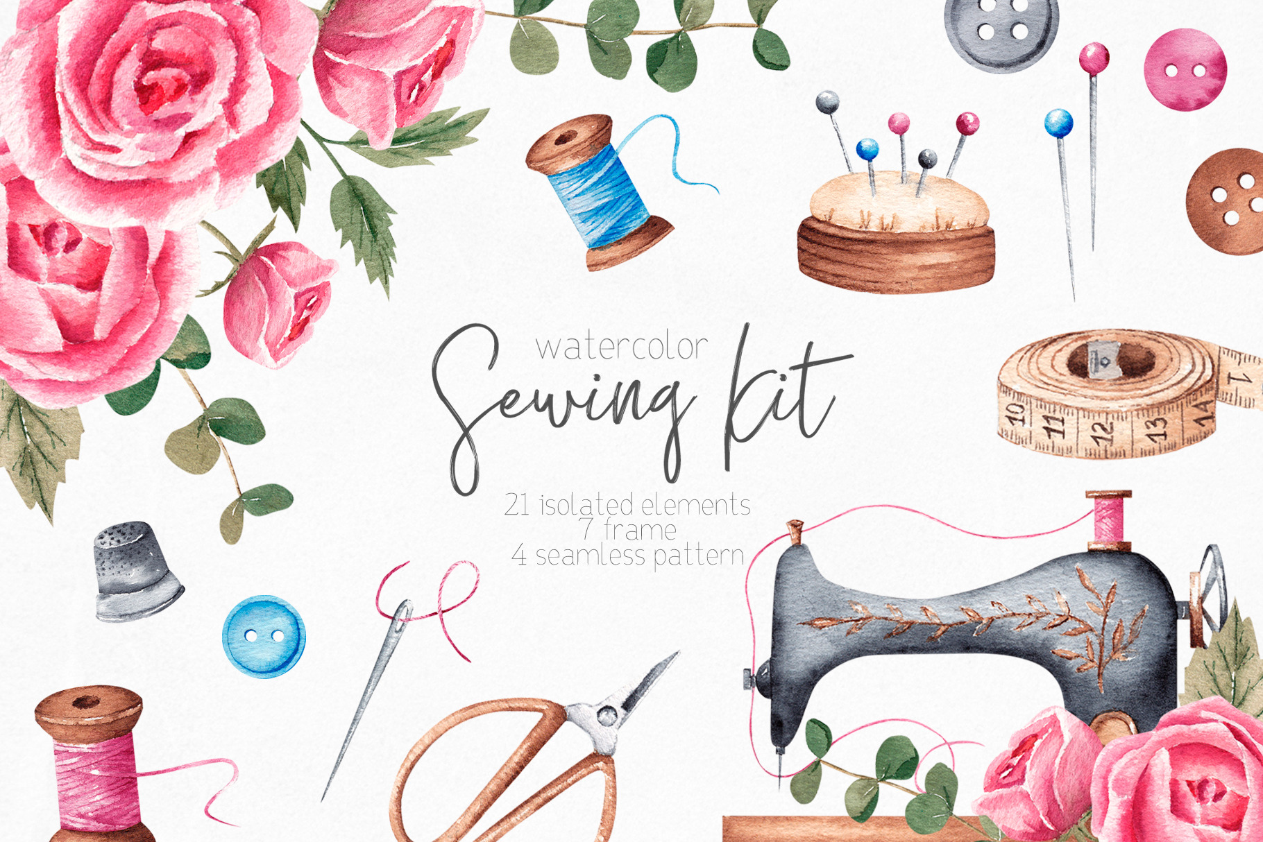 Watercolor Sewing Kit, a Work Illustration by YuliyaArtGarden