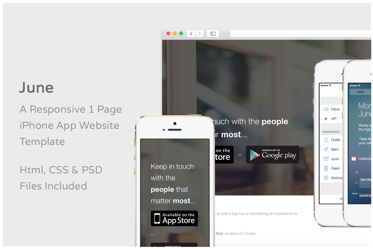 June - iPhone App Website Template, an App Template by Jamie Peak